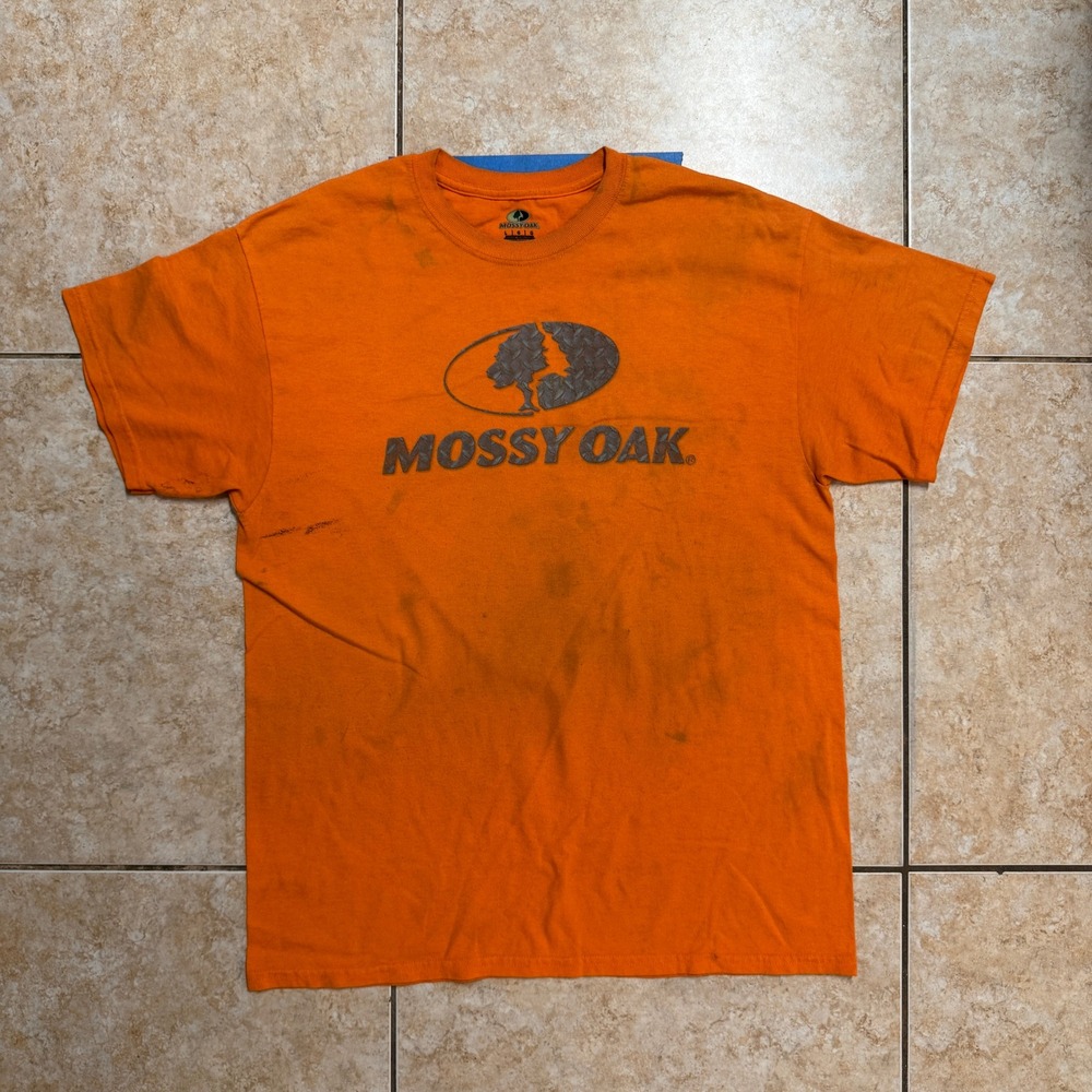Mossy‎ Oak Mens T Shirt Graphic Logo Orange Camouflage Outdoor Casual